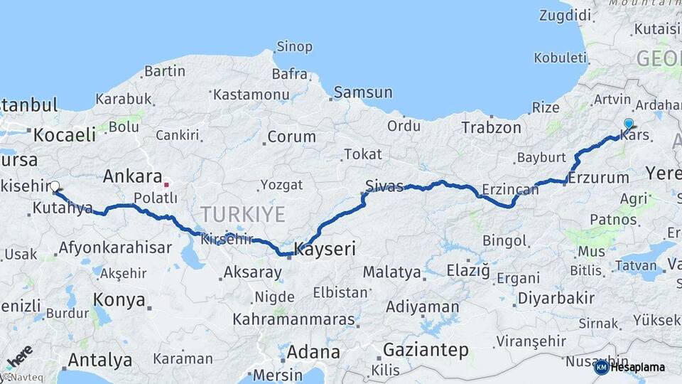 Ardahan Göle Eskişehir Arası Kaç Km - Yol Haritası