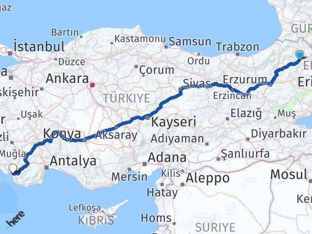 Ardahan Göle Fethiye Muğla Arası Kaç Km - Yol Haritası
