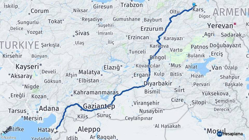 Ardahan Göle Hatay Arası Kaç Km - Yol Haritası