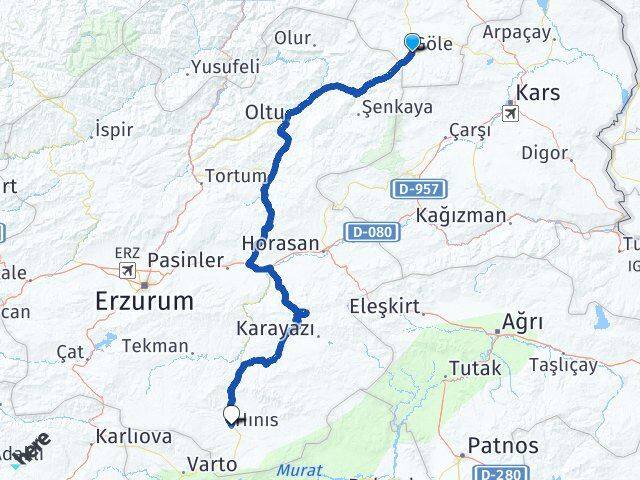 Ardahan Göle Hınıs Erzurum Arası Kaç Km - Yol Haritası