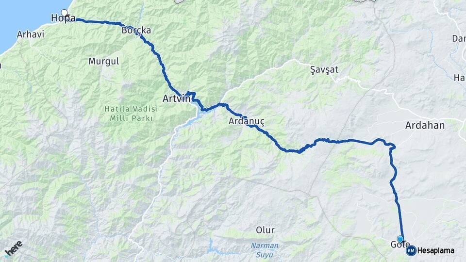 Ardahan Göle Hopa Artvin Arası Kaç Km - Yol Haritası