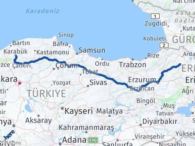 Ardahan Göle Karabük Arası Kaç Km - Yol Haritası