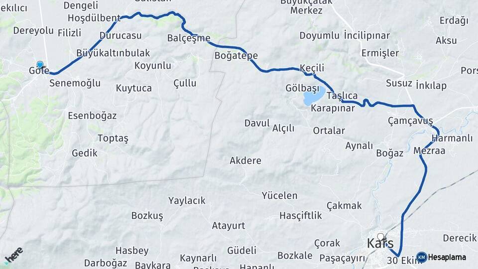 Ardahan Göle Kars Arası Kaç Km - Yol Haritası