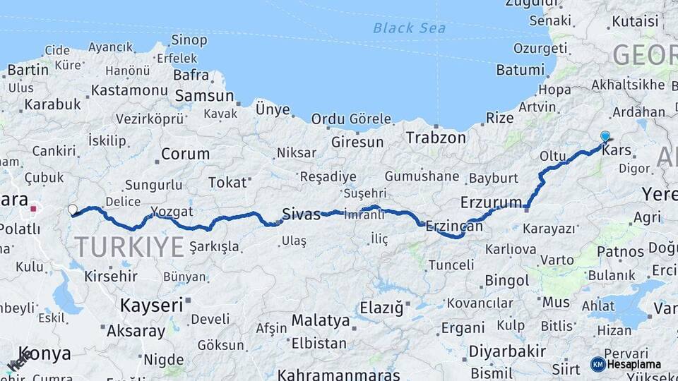 Ardahan Göle Kırıkkale Arası Kaç Km - Yol Haritası