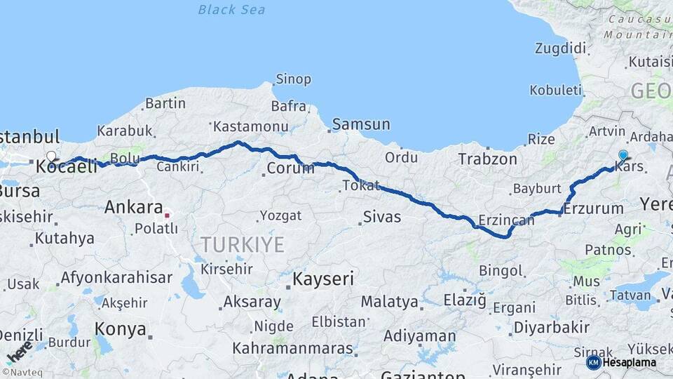 Ardahan Göle Sakarya Arası Kaç Km - Yol Haritası