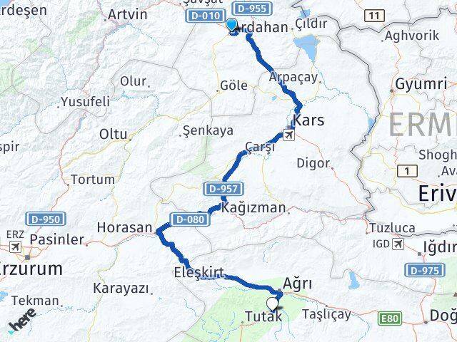 Ardahan Hamur Ağrı Arası Kaç Km - Yol Haritası