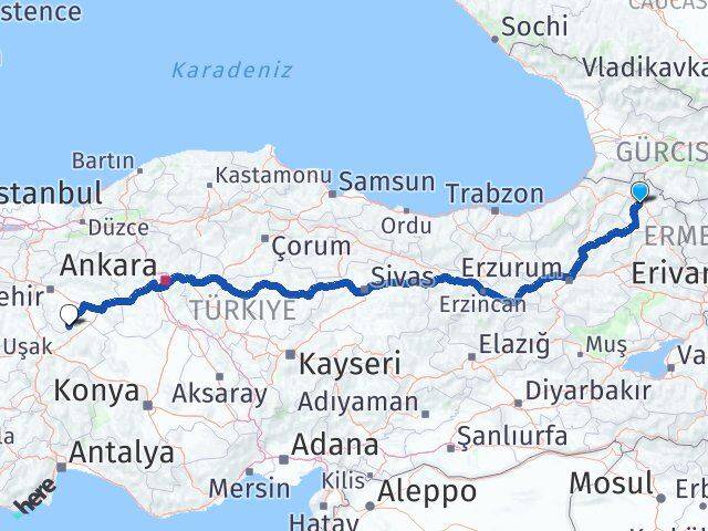 Ardahan Han Eskişehir Arası Kaç Km - Yol Haritası