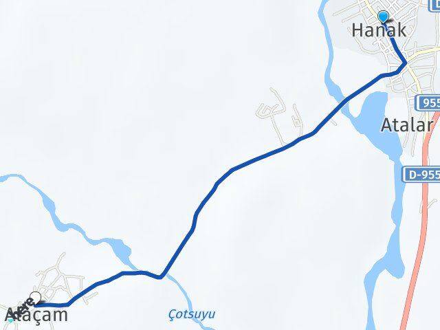 Ardahan Hanak Alaçam Hanak Arası Kaç Km - Yol Haritası