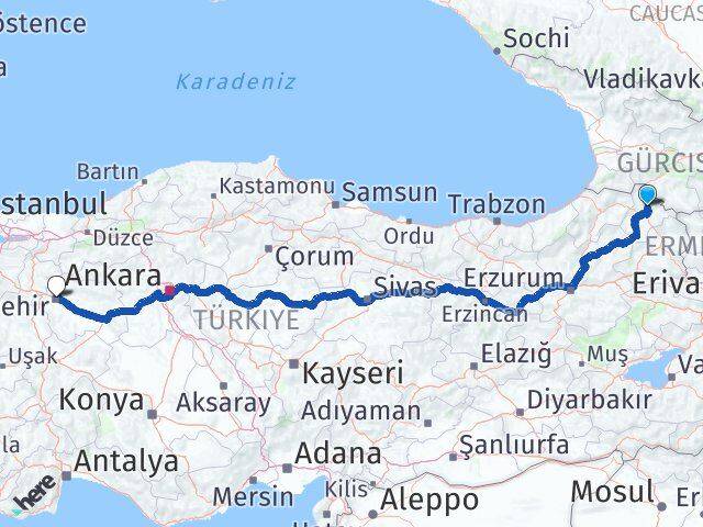 Ardahan Hanak Eskişehir Arası Kaç Km - Yol Haritası