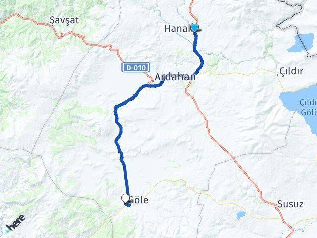 Ardahan Hanak Göle Arası Kaç Km - Yol Haritası