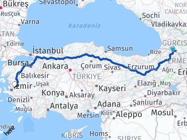 Ardahan Hanak Manisa Arası Kaç Km - Yol Haritası