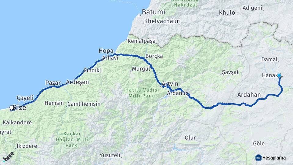 Ardahan Hanak Rize Arası Kaç Km - Yol Haritası