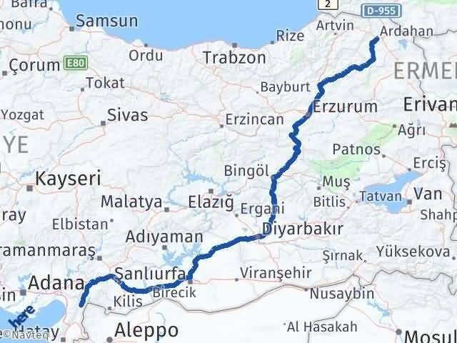 Ardahan Hassa Hatay Arası Kaç Km - Yol Haritası