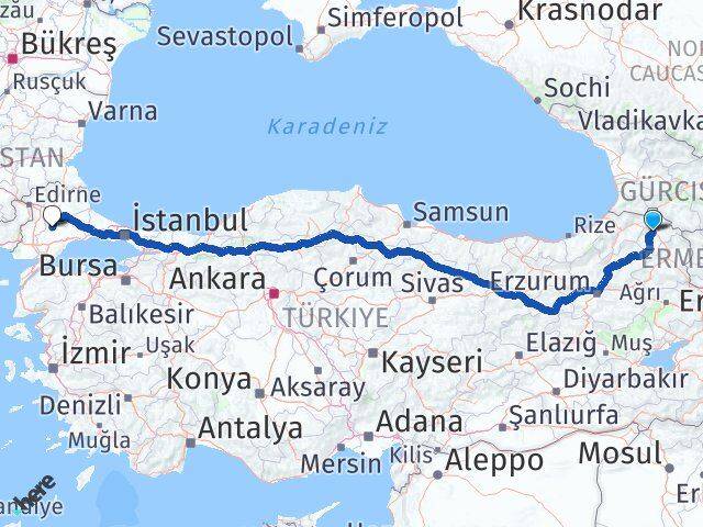 Ardahan Hayrabolu Tekirdağ Arası Kaç Km - Yol Haritası