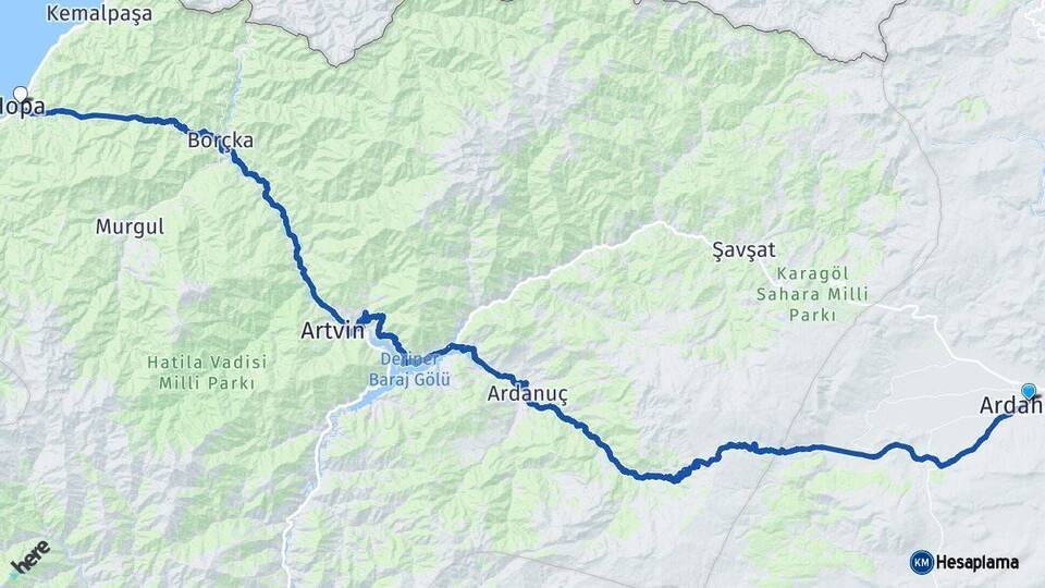 Ardahan Hopa Artvin Arası Kaç Km - Yol Haritası