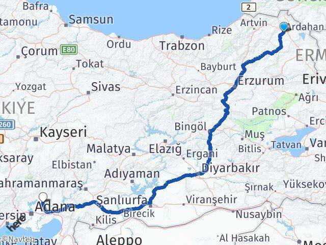 Ardahan İmamoğlu Adana Arası Kaç Km - Yol Haritası