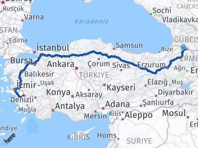 Ardahan İncirliova Aydın Arası Kaç Km - Yol Haritası