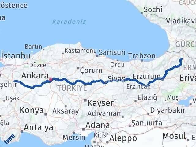 Ardahan İnönü Eskişehir Arası Kaç Km - Yol Haritası