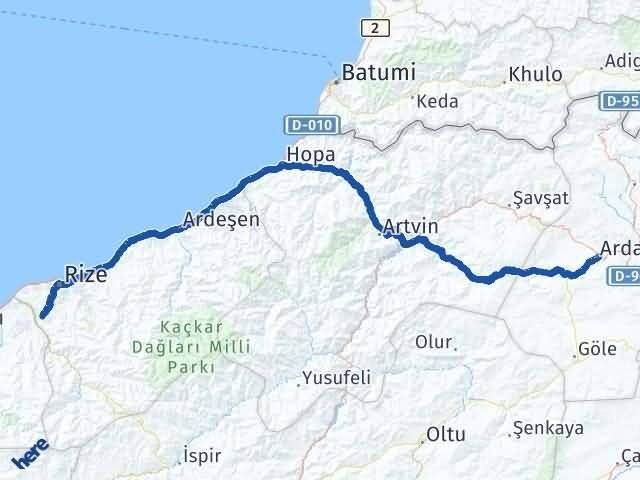 Ardahan Kalkandere Rize Arası Kaç Km - Yol Haritası
