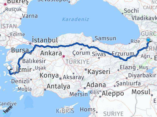 Ardahan Karaburun İzmir Arası Kaç Km - Yol Haritası