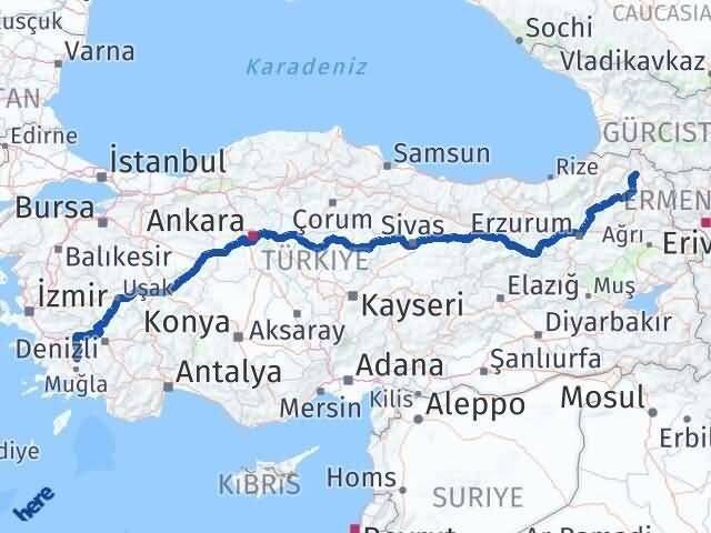 Ardahan Kavaklıdere Muğla Arası Kaç Km - Yol Haritası