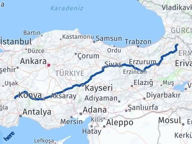 Ardahan Keçiborlu Isparta Arası Kaç Km - Yol Haritası