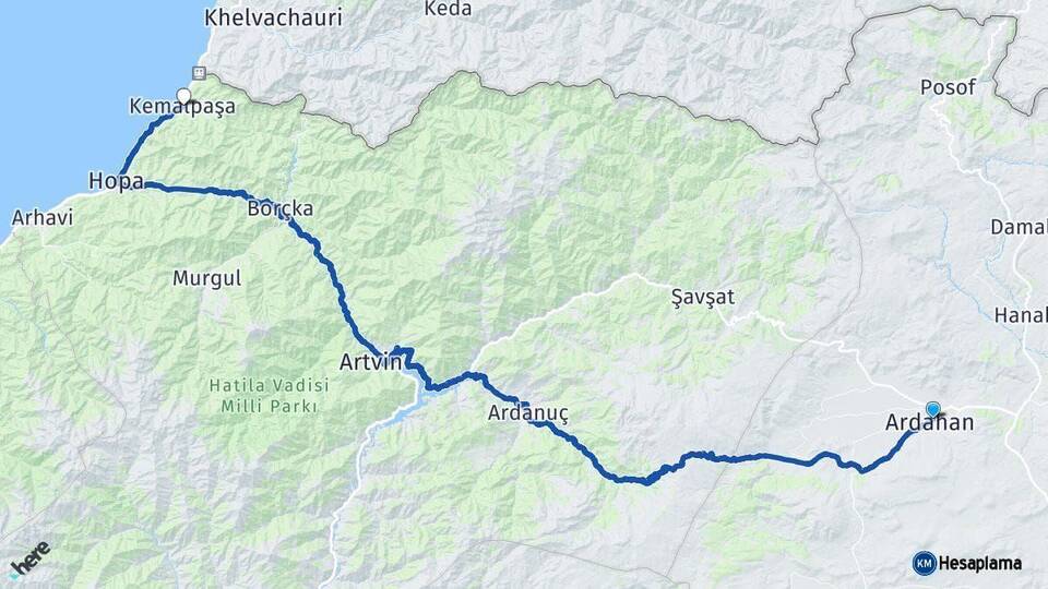 Ardahan Kemalpaşa Artvin Arası Kaç Km - Yol Haritası
