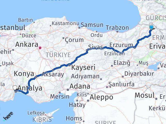 Ardahan Kepez Antalya Arası Kaç Km - Yol Haritası