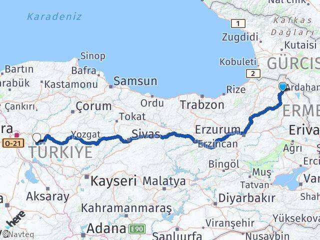 Ardahan Keskin Kırıkkale Arası Kaç Km - Yol Haritası