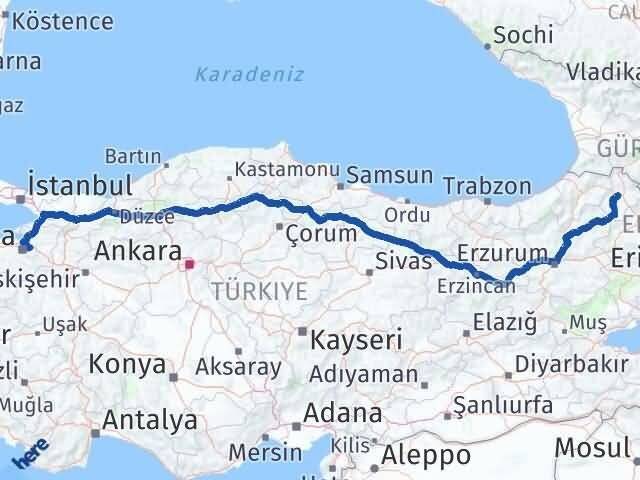 Ardahan Kestel Bursa Arası Kaç Km - Yol Haritası