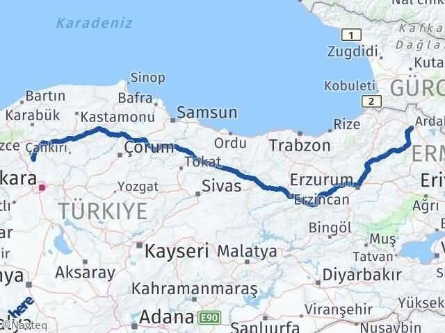 Ardahan Kızılcahamam Ankara Arası Kaç Km - Yol Haritası
