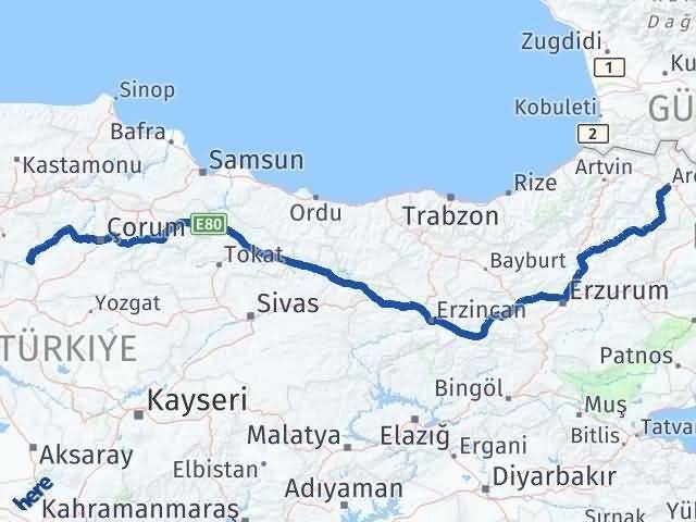 Ardahan Kızılırmak Çankırı Arası Kaç Km - Yol Haritası