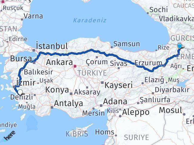 Ardahan Koçarlı Aydın Arası Kaç Km - Yol Haritası