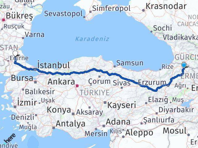 Ardahan Kofçaz Kırklareli Arası Kaç Km - Yol Haritası