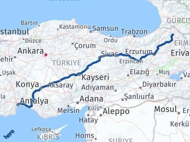 Ardahan Konyaaltı Antalya Arası Kaç Km - Yol Haritası