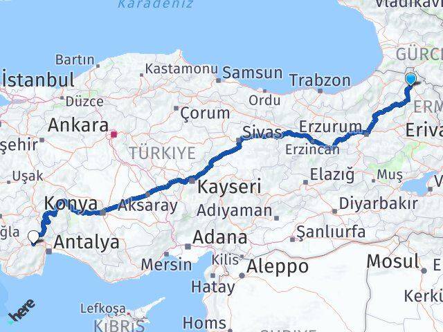Ardahan Korkuteli Antalya Arası Kaç Km - Yol Haritası
