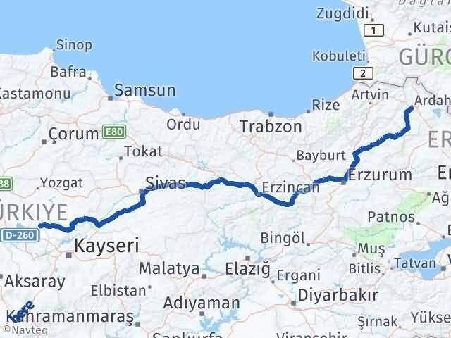 Ardahan Kozaklı Nevşehir Arası Kaç Km - Yol Haritası