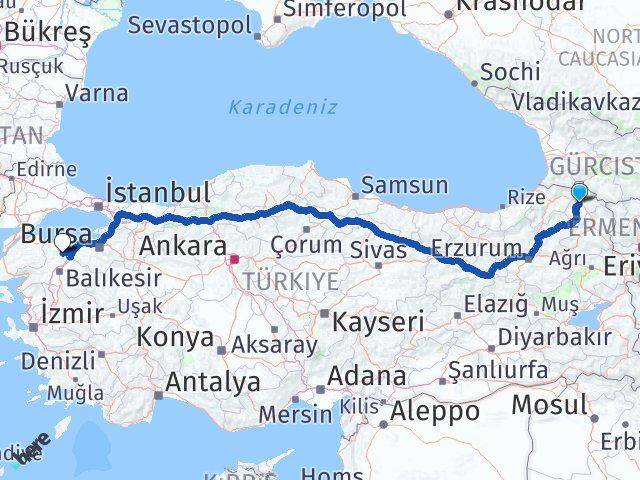 Ardahan Manyas Balıkesir Arası Kaç Km - Yol Haritası