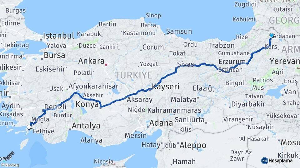 Ardahan Marmaris Muğla Arası Kaç Km - Yol Haritası