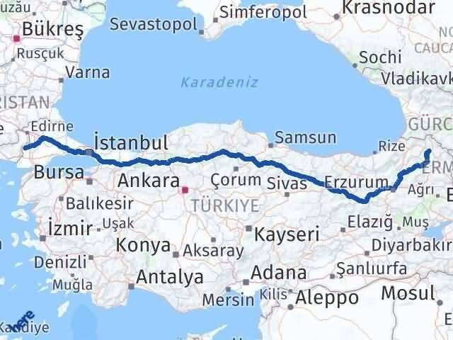 Ardahan Meriç Edirne Arası Kaç Km - Yol Haritası