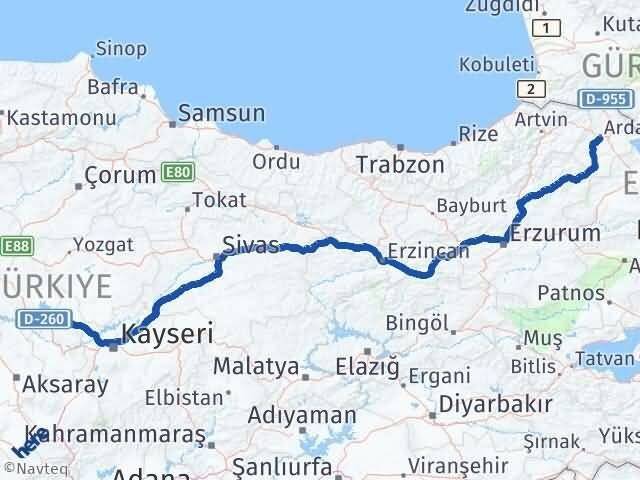 Ardahan Mucur Kırşehir Arası Kaç Km - Yol Haritası