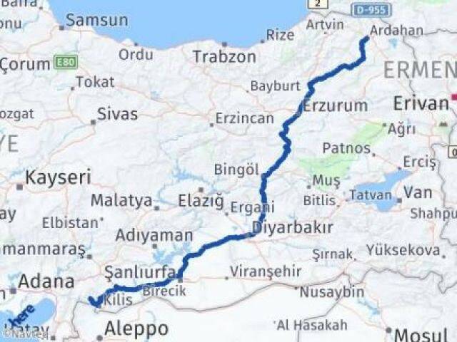 Ardahan Musabeyli Kilis Arası Kaç Km - Yol Haritası