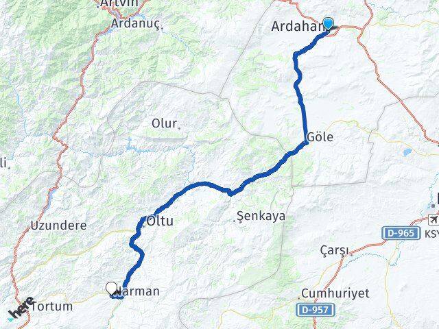 Ardahan Narman Erzurum Arası Kaç Km - Yol Haritası