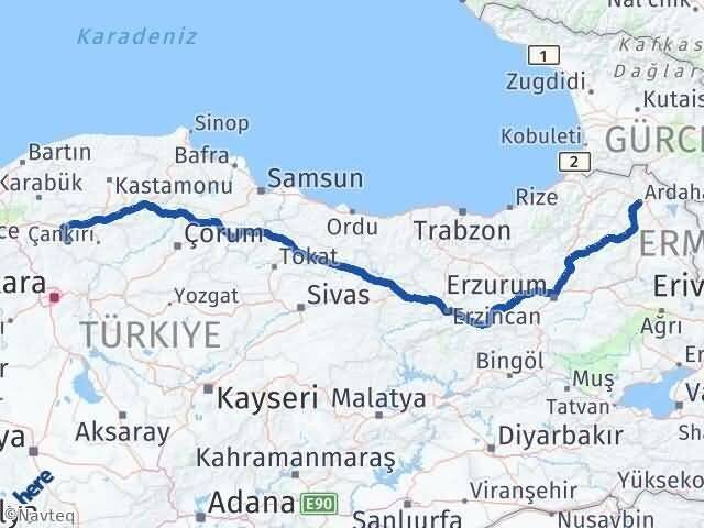 Ardahan Orta Çankırı Arası Kaç Km - Yol Haritası