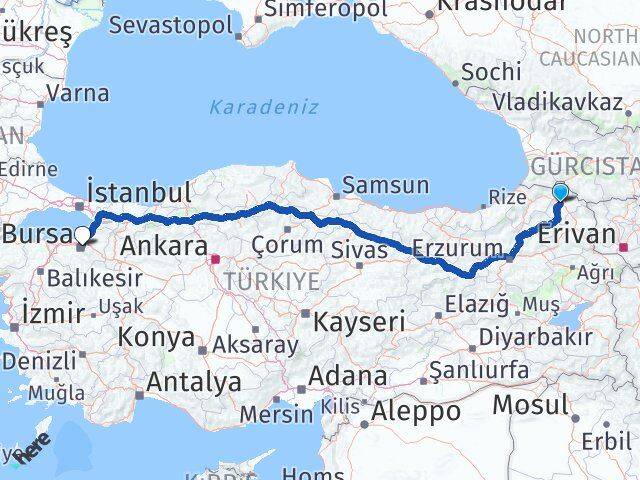 Ardahan Osmangazi Bursa Arası Kaç Km - Yol Haritası