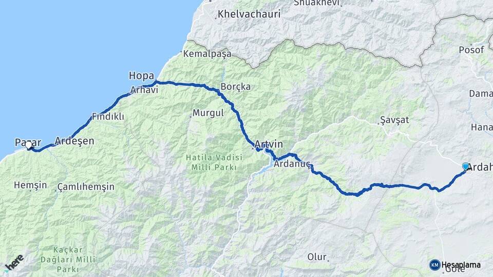 Ardahan Pazar Rize Arası Kaç Km - Yol Haritası