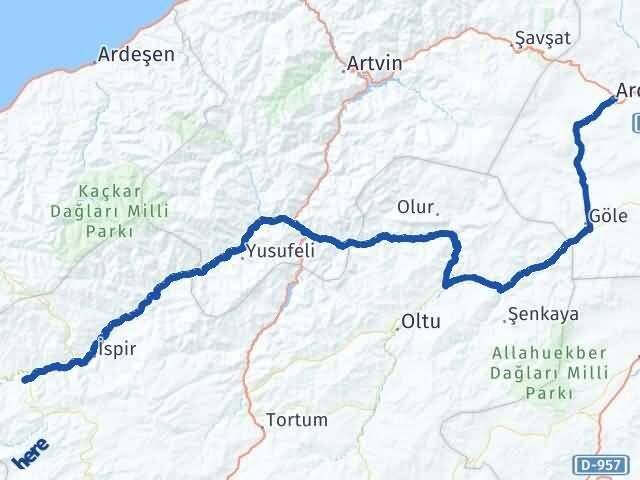 Ardahan Pazaryolu Erzurum Arası Kaç Km - Yol Haritası