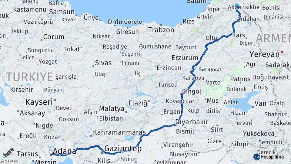 Ardahan Posof Adana Arası Kaç Km - Yol Haritası