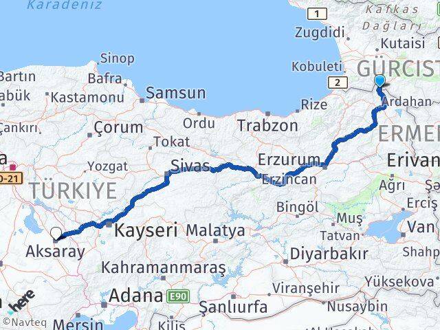 Ardahan Posof Aksaray Arası Kaç Km - Yol Haritası