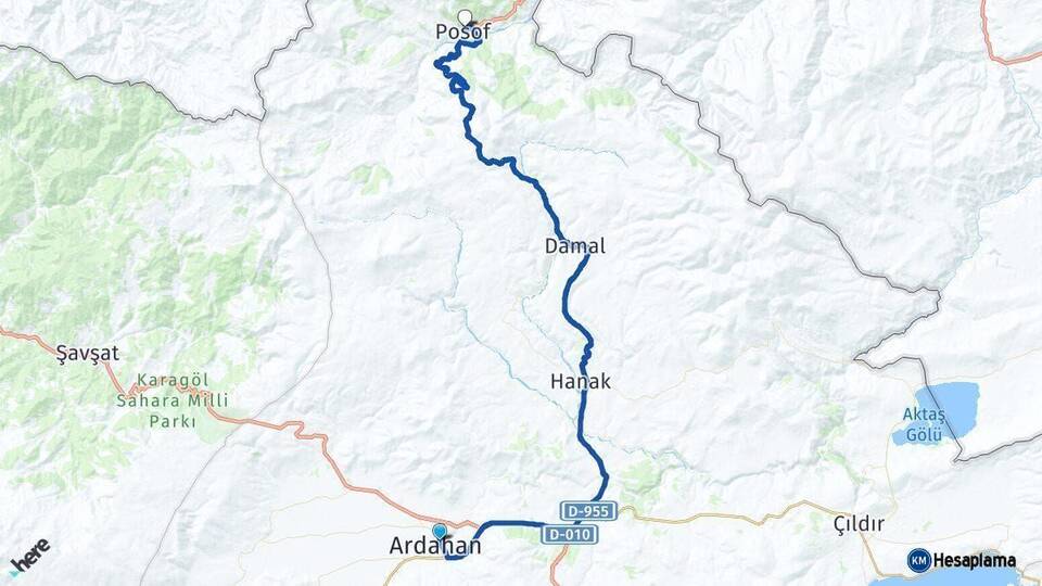 Ardahan Posof Arası Kaç Km - Yol Haritası